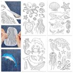 GLOBLELAND 4 Sheets 29Pcs Halobios Whale Jellyfish Water Soluble Stabilizer Hand Sewing Stabilizers with Pre Printed Stick and Stitch Self Adhesive Wash Away Stabilizer for Bags Cloth Embroidery