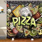 Loussiesd Pizza Shower Curtain Cartoon Bathroom Fabric Shower Curtain Set for Kids Cute Doodles Bath Curtain Colorfu Waterproof Curtains Funny Whimsical Stalls Bathtubs 72x78 Inch