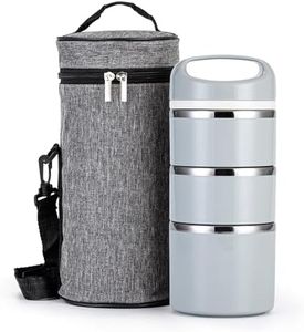 Lille Home Stackable Stainless Steel Lunch Containers, 43OZ Capacity 3 Layers Leakproof Bento Box for Adult, Portable Lunch Box for Women, Man, Travel, Office with Lunch Bag (Gray.Pro)