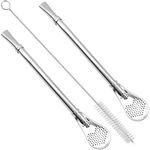 GFDesign Yerba Mate Bombilla Gourd Drinking Filter Straws Stirrer Food-Grade 18/8 Stainless Steel - Set of 2 with Cleaning Brush - 6.1" Long