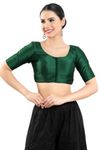 Vamas Women's Silk Padded Self Design Half Sleeve Readymade Saree Blouse (X-766.N_Bottle-Green_36)