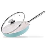 JEETEE Nonstick Frying Pan with Lid, 8" (20cm) Ceramic Egg Omelette Pan W/Stainless Steel Handle, Non Toxic Skillet, PFAS-Free, Oven Safe, Compatible W/All Stovetop, Turquoise