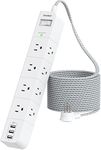 10 ft Extension Cord, Power Strip Surge Protector - 8 Widely AC Outlets 3 USB, Flat Plug, Desktop Charging Station with Overload Protection, Wall Mount for Home, Office, Travel, Computer ETL Listed