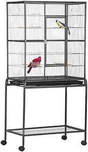 PawHut 30" Rolling Metal Bird Cage Feeder with Detachable Rolling Stand, Storage Shelf, Wood Perch & Food Container