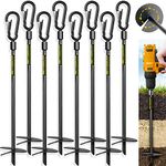 Premium Heavy-Duty Black Ground Anchors - 18 Inches Long, 9MM Thick in Diameter, Earth Anchor with Safety Buckles, 8-Pack - Ideal for Tents, Canopies, Trampolines, Sheds, Car Ports, Swing Sets