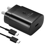 Original 25W Fast Charger Compatible with Samsung | M51 / M42 / F23 5G / M53 5G / M52 5G / M33 (Cable Included)*Black | C to C Cable | 25 Watts Adapter