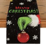 Artoid Mode Merry Christmas Table Runner Black, Seasonal Winter Xmas Holiday Kitchen Dining Table Decoration for Outdoor Home Party Decor 13 x 72 Inch