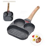 VAODO 3-in-1 Nonstick Omelette Pan, 2-hole Visible Temperature Control Breakfast Pan, 3-Section Square Baking Pan, for Gas and Induction Cook Tops