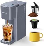 Tastyle Single Serve Hot and Iced Coffee Maker, One Cup Coffee Machine for K Cup and Ground, 6 to 14 Oz Brew Sizes, with Recipe Book, for Home, Travel, RV, Office and Dorm, Elegant Gray