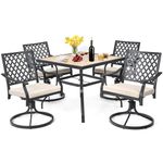 TANGZON Patio Dining Set, Outdoor Wooden Table and Swivel Chairs Set with Thick Cushions, Garden Furniture Set for Lawn, Backyard, Balcon (Table+4 Chairs)