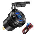 12V USB Outlet, Quick Charge 3.0 Dual USB Power Outlet Aluminum Alloy Car Charger Socket with Voltmeter & ON/Off Switch, Waterproof 12V/24V Fast USB Charger for Car Boat Marine ruck Golf RV Motorcycle