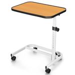 COSTWAY Overbed Table with Wheels & Tilting Top, 9-Position Height Adjustable C Shaped Bedside Table, Space-Saving Portable Rolling Sofa Side Table Coffee Laptop Desk for Home and Hospital (Natural)