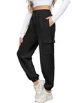 Xnova Womens Cargo Sweatpants Fleece Lined Joggers, Baggy Harem Pants High Elasticated Waist Ladies Jogging Bottoms with Drawstring Cargo Trousers for Workout, Black, M