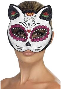 Smiffy's Unisex Sugar Skull Cat Eye mask, Multicolour, One Size, 45219