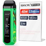 Official SMOK RPM40 1500mAh 40W E Cigarettes Starter Kit with Pod of 2ml Edition, Mesh 0.4phm, Real Pod Mod, Built-in IQ-R Chip Making Firing Time down to 0.001S - No Nicotine (Green)