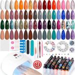Lavender Violets 73 Pcs Gel Polish Kit All-in-One Set 54W LED Nail Lamp Fast Curing Dryer,45+4 Colors,Nail Primer,Base Coat,Matte & No Wipe Top Coat Manicure Tools Decal Stickers Remover Shellac LA06