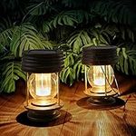 pearlstar Solar Lantern - Hanging Solar Lights Outdoor - 2 Pack Solar Powered Waterproof Led Lanterns Vintage Design for Landscape,Yard,Garden,Pathway,Beach,Pavilion Decoration (Warm Lights)