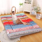 JZGYDD Bohemian Retro Japanese Floor Mattress, Vintage Floral Tatami Floor Mat, Portable Roll up Futon Mattress for Guest,Tavel (C,Twin 80" x 36")