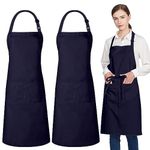 Jubatus 2 Pack 100% Cotton Aprons with 2 Pockets Cooking Chef Kitchen Adjustable Bib Apron for Women Men, Navy Blue