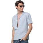 Voroxy Men Regular Fit Self-Design Cuban Collar Casual Shirt (HS_34001_SKYBLUE_XL_Skyblue_X-Large)