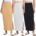 3 Pack Maxi Skirt Skirts for Women Summer Long Black Womens with Slit Beach Flowy Pencil Bodycon Straight Slits Jersey Ribbed Pencil