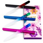3 Pack Glass Nail File, EAONE Crystal Nail Files with Case Gradient Mix Color, Double Sided Etched Filing Surface Finger Nail Files, Professional Manicure Nail Care Czech Glass File