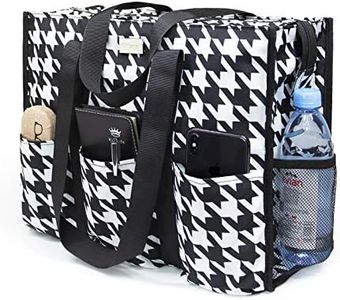 TOPDesign Utility Water Resistant Tote Bag with 13 Exterior & Interior Pockets, Top Zipper Closure & Thick Bottom Support, for Working Women, Teachers, Nurses, Accountants (Houndstooth)