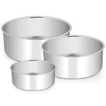 Cake Pans Set of 3 (4’’/6’’/8’’), E-far Stainless Steel Round Cake Baking Pans, Deep Metal Cake Tins for Small Layer Cake Wedding Birthday, Non-Toxic & Dishwasher Safe, Mirror Finish & Straight Side