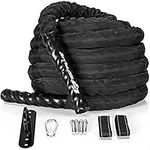 Goplus Battle Rope with Protective Sleeve, 1.5 Inch Diameter 30' 40' 50' Lengths Exercise Rope with Anchor Strap Kit, Polyester Fitness Workout Rope for Strength Training Home Gym (30 ft x 1.5")