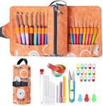 Vodiye 21 Sizes Ergonomic Crochet Hooks Set 0.5–10.0mm with Roll Bag, Soft Grip Crochet Needles for Crocheting Comfort