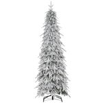 HOMCOM 6ft Tall Pencil Christmas Tree, Artificial Flocked Xmas Tree with 600 Branch Tips, Auto Open, Steel Base, for Home Office Holiday Décor, Green