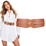 JASGOOD Women Wide Belt Elastic Vintage Buckle Leather Belt for Ladies Dress(Brown,Fit Waist Size 32-36 Inch)