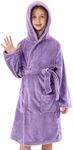 V.&GRIN Girls Fleece Robes, Hooded Plush Soft Fuzzy Warm Fluffy Bathrobe for Kids 3-14 Years（Lavender Purple 11-12