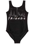 FRIENDS Swimsuit for Girls | Kids F.R.I.E.N.D.S Black Swimming Costume | Cityscape Logo Children's Swimwear Suit with Zip | All in One Swimwear TV Show Gift