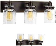 Wood Grip | Bathroom Vanity Light Fixture | Bath Interior Lighting | Vanity Lights for Bathroom | Bathroom Lights Over Mirror (Antique Bronze, 3 Lights, LED 100W LED, Bulbs not Included)