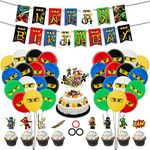 Ninja Birthday Party Decorations Ninja Happy Birthday Banner 25 Cupcake Toppers Ninja Balloons Stickers for Boys Ninja Warrior Themed Birthday Pack of 74