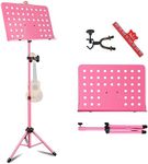 EASTROCK Portable Music Stand, Sheet Music Stand with Ukulele Hanger Metal Folding Music Stand (Holes,Pink)