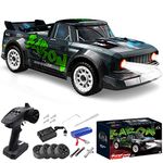 fisca 1/16 Remote Control High Speed Car, 4WD RC Drifting Racing Cars Fast 20MPH Truck 2.4Ghz Off-Road 4X4 Buggy Car Speed & Steering Control Vehicle Toy with Lights for Kids and Adults