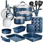 NutriChef 20 Piece Professional Home Kitchen Cookware and Bakeware, Pots and Pans Set Non Stick Kitchenware, Cool-Touch Handles, Safe for Gas, Electric, Induction Cooktops, Easy Clean, Blue, Navy