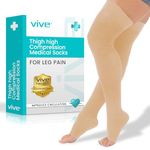 Vive Thigh High Compression Socks Women 15-20 mmHg - Stockings for Women Men - Varicose Veins Treatment for Legs - Medical Open Toe Leg Sleeve for Circulation- DVT Prevention