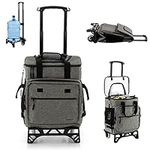 TANGZON 50-Can/40L Large Rolling Cooler, Leakproof & Waterproof Insulated Soft Cooler with Adjustable Handle & Extendable Base, 3-In-1 Collapsible Cooler Trolley for Camping Picnic Fishing (Grey)