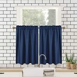 CAROMIO Cafe Curtains 36 Inches Length, Short Kitchen Curtains with Embossed Bubble Textured, Soft Seersucker Fabric Bathroom Curtains for Shower (Navy Blue, 30" W x 36" L, Set of 2)