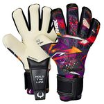 Renegade GK Limited Edition Rogue Slash Goalie Gloves with Pro-Tek Fingersaves | 4mm Giga Grip & Neoprene | Black, Purple, Gold Soccer Goalkeeper Gloves (Size 11, Adult, Negative Cut, Level 4+)