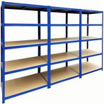 Racking Monkey 180x90x60cm | 3 Bay Garage Shelving Units | 200kg UDL Per Shelf (1000kg Per Bay) | Blue Storage Shelves | 5 Tier Workshop, Shed, Office | Metal & MDF Boltless
