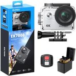 AKASO EK7000 4K30FPS 20MP WiFi Action Camera with EIS Ultra HD Underwater Camera 131FT Waterproof Camera Remote Control 4X Zoom Support External Microphone Silver