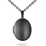 PHOCKSIN Black Locket Necklace For Girls Oval Glossy Lockets Necklaces For Pictures Cute Locket As Birthday Gifts For Familys