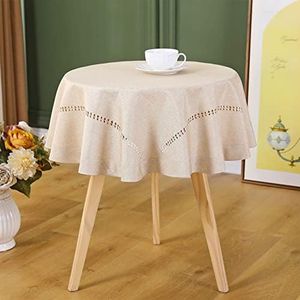 Handmade Hemstitch Tablecloth Natural Faux Linen Table Cloth Small Round Rustic Table Cover for Kitchen Dinning Room Party Solid Beige 36 inch