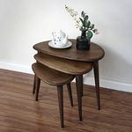 Ultimate Premium Products Solid Nesting Table Set of 3- Oak Mid Century Pebble Tables with Tapered Legs – Wooden Home Furniture in a Retro Style - Oak