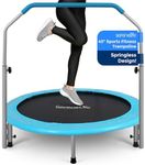 SereneLife Portable & Foldable Trampoline - In-Home Mini Rebounder with Adjustable Handrail, Fitness Body Exercise, Springfree Safe For Kids - SLELT403, Grey, 40"