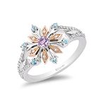 Enchanted Disney Fine Jewelry Elsa Snowflake Ring in 14K Rose Gold Over Sterling Silver with Diamonds, Sky Blue Topaz and Rose de France, Metal, sky-blue-topaz-&-rose-defrance